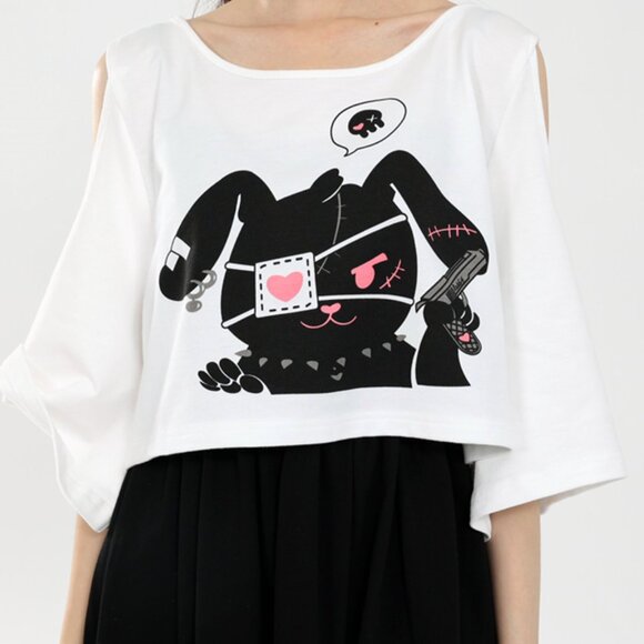 Gloomy Bunny 2-Piece Kawaii Dress Set Graphic Tee Spaghetti Strap Cartoon Dress - Picture 5 of 8